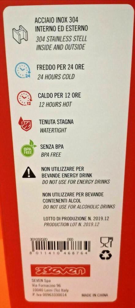 Borraccia Termica Seven Sj In Acciaio Inox 304 Interno Ed Esterno